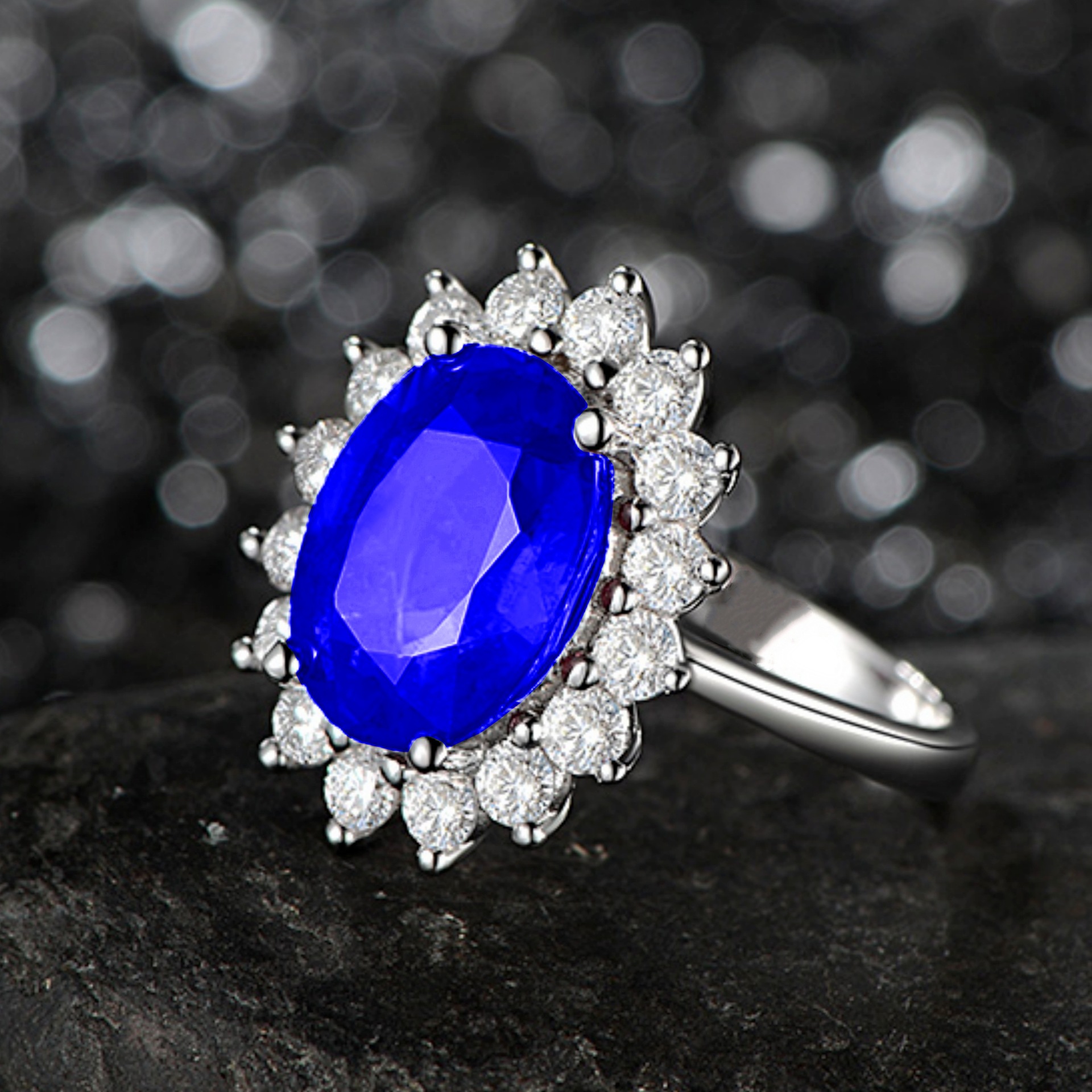 Princess Diana Style Tanzanite Sapphire Adjustable Open Ring_voghion.com