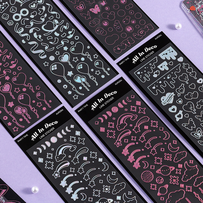 Korean-style colorful aurora line DIY collage material, removable and traceless journal stickers, Guka photo stickers