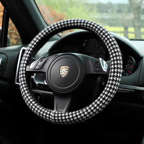 Houndstooth car steering wheel cover, cute car handle cover for all seasons, wholesale car interior supplies for women
