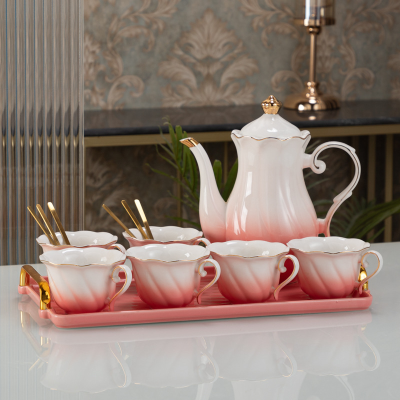 Nórdico de oro ligero lujoso Feng Shui conjunto de tazas de cerámica hervidor de agua set de regalos con bandeja transfronteriza