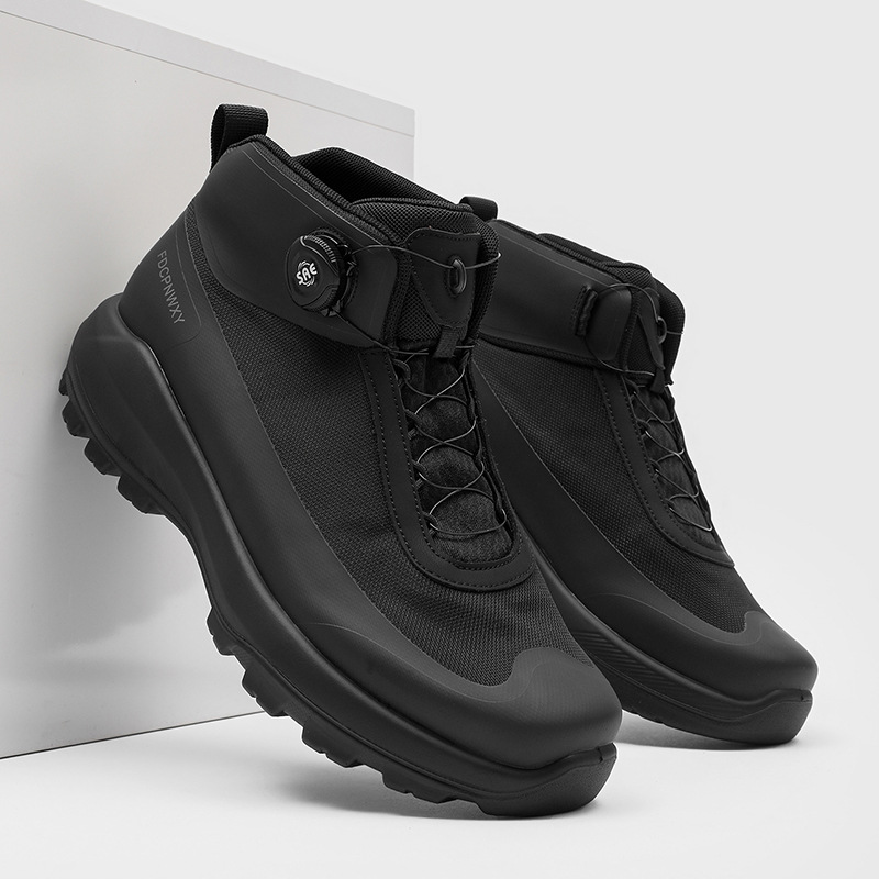 High-Top Hiking Shoes Men's Shoes Autumn Soft Sole Shock-Absorbing Breathable Non-Slip Sports Casual Men's Shoes Outdoor 68840 Black-J