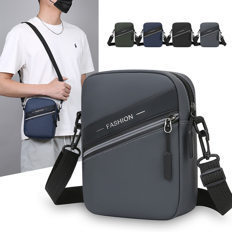 Bolso de hombro simple y casual para hombre Bolso de teléfono móvil portátil para viajes al aire libre Película de cuero PU Bolso bandolera ligero y versátil al por mayor