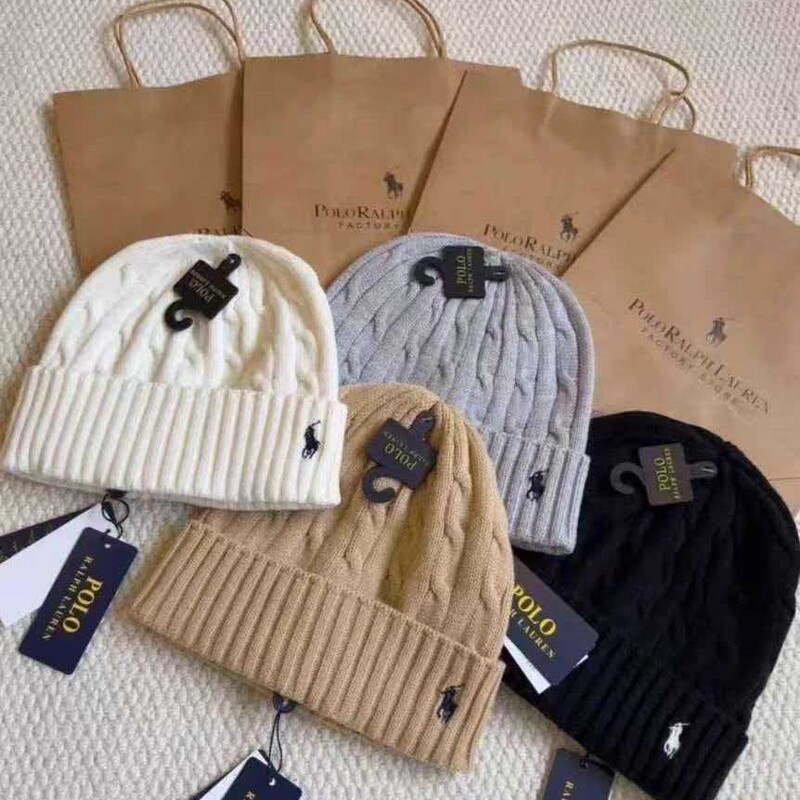 PR Little Horse Embroidery Autumn/Winter Beanie with Cable Knit Pattern, 80% Wool Blend, Cuffed Couple's Knit Hat