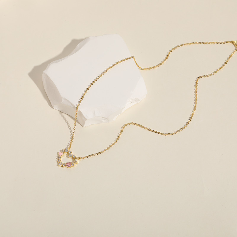Fashion Heart Shape Copper Plating Inlay Zircon Pendant Necklace 1 Piece