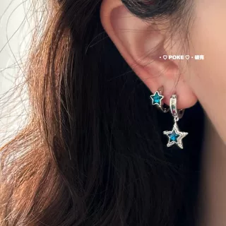 不对称蓝色星星耳扣2025新款高级小众设计精致甜酷辣妹风独特耳饰