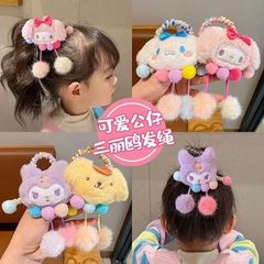 子供のサンリオの毛玉の紐の女の子のかわいい髪の輪の高弾の丈夫な皮の筋は団子の頭の赤ちゃんの髪飾りを刺します。