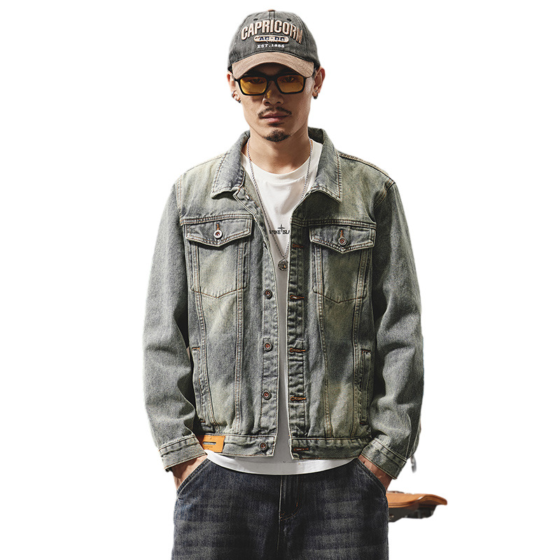 Giacca di jeans uomo american retro lavaggio vintage oversize_voghion.com