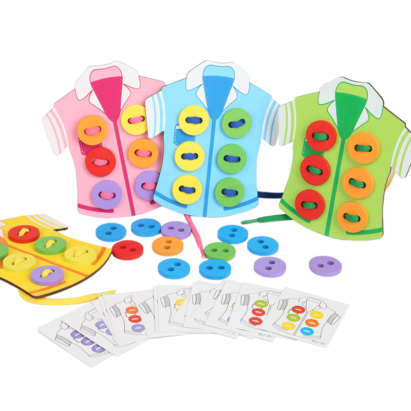 Juegos de cuerda de ropa de rompecabezas para niños 3-6 años de edad, niños y niñas, habilidades prácticas para bebés, juguetes para enhebrar botones de ropa image 6