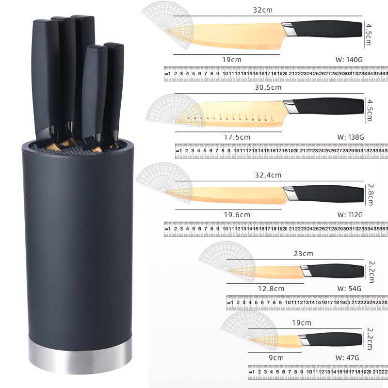 Amazon acero inoxidable hoja negra seis piezas juego antiadherente aprobación de mármol con cuchillo cocina cocinero