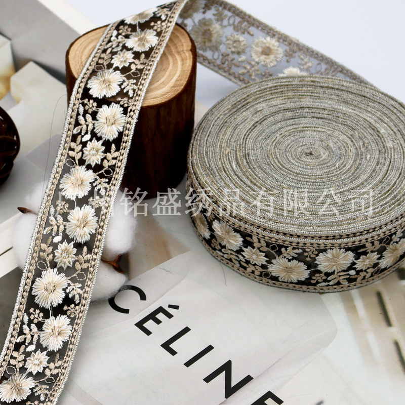 3.5cm新品欧根紗刺繍レース服アクセサリー漢服頭飾りベルトアクセサリーレース花リボン