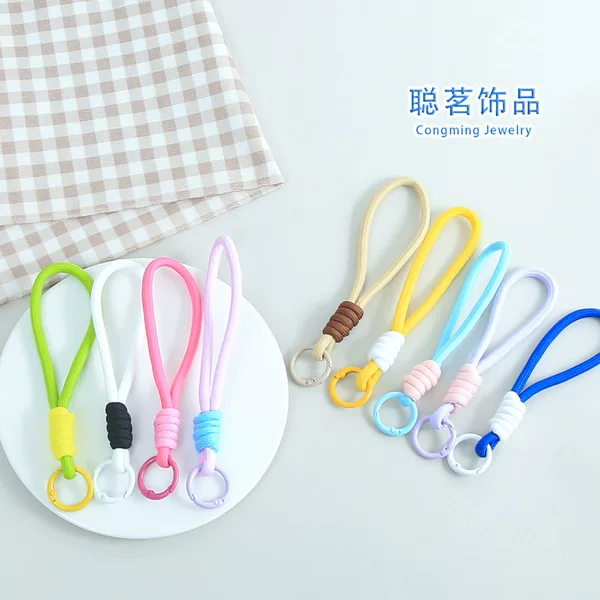 Creative color-blocked knotted phone lanyard, handmade DIY keychain, bag accessory, small gift pendant, wholesale