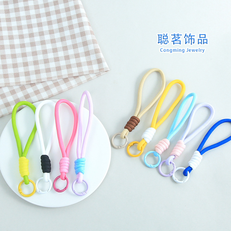 Creative color-blocked knotted phone lanyard, handmade DIY keychain, bag accessory, small gift pendant, wholesale