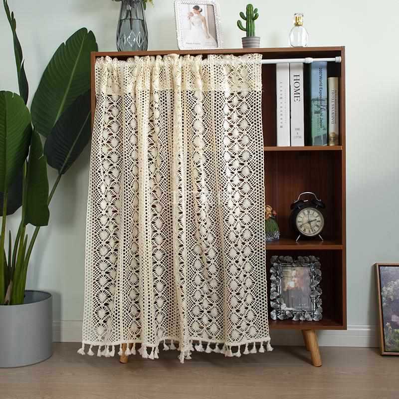 American Country Crochet Cotton Thread Half Curtain Curtain Head Rod Curtain Door Lintel Cabinet Curtain Literary Style Small Curtain Custom-Made