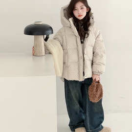 女童冬季连帽面包服棉服中大童洋气波点加厚保暖棉袄儿童冬装外套