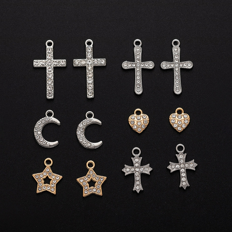 Crocore Cross Star DIY Jewelry Accessories Alloy Diamond Necklace Material Cross Border Pendant Earrings Pendant