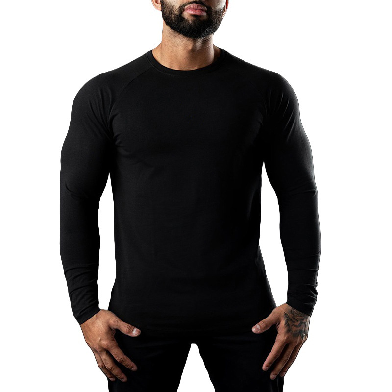 American Size Long Sleeve Tight Spring and Autumn Sports T-shirt Men's Slim-fit Round Neck Running Training Elastic Quick-drying Sports Top