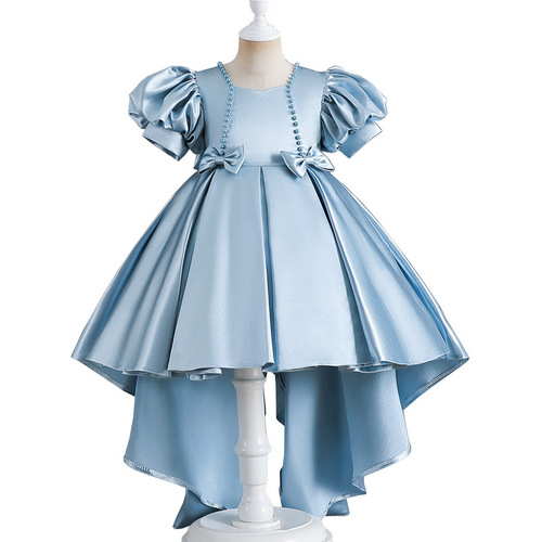 Children's Dress  New Style Flower Girl High-End Satin Tail Dress for Young Children Fashion Show Host Evening Dress Summer