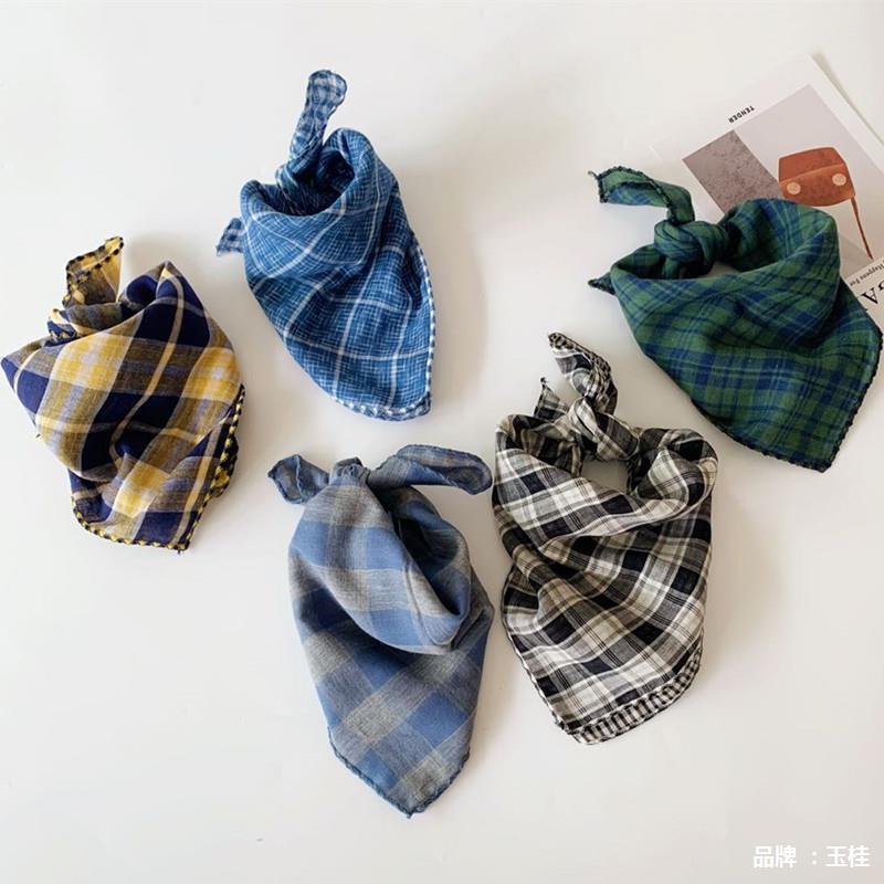 韩版宝宝三角巾棉方巾双面宠物纱巾格子口水巾三角巾围巾头巾厂家