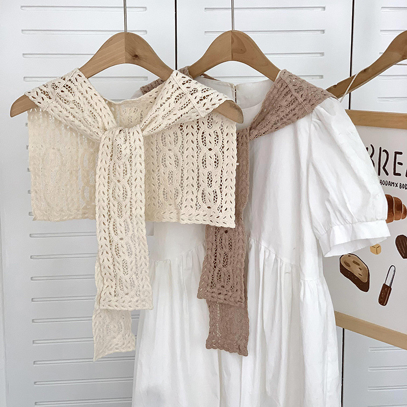 Chal de punto de alta sensación 2025 nueva decoración hueco delgada con falda camisa de hombro chal al por mayor