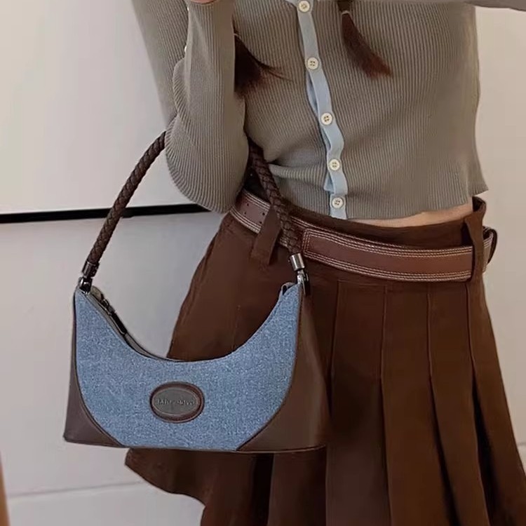 Denim Canvas Baguette Bag Women's Shoulder Bag 2025 New Niche Design Handheld Underarm Bag For Work And Commuting