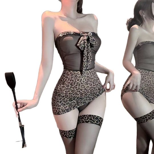 Hot Girl Pure Desire Bunny Girl Leopard Print Tube Top Hip Skirt Sexy See-Through Ol Secretary Uniform Sexy Intimates Women's Suit