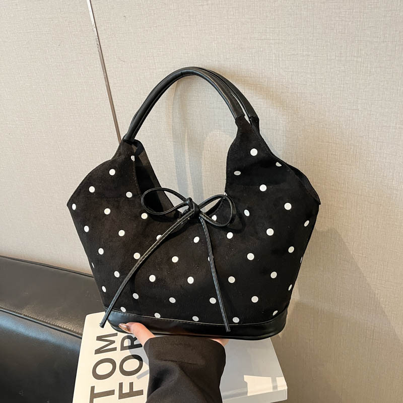 Polka Dot Bow Detail Soft Bucket Shoulder Bag 6
