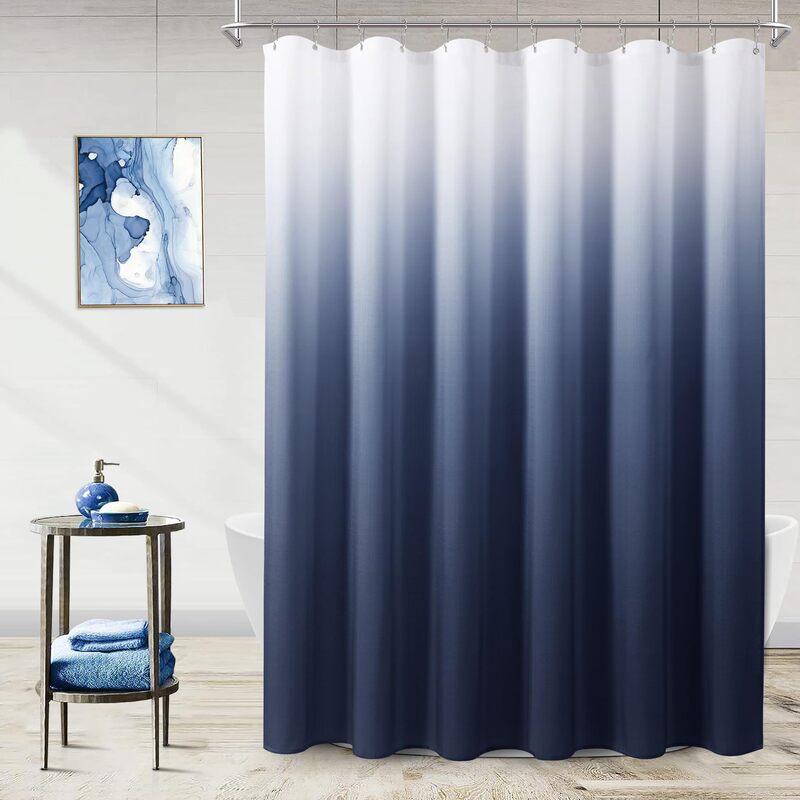Navy Blue and White Bathroom Shower Curtain Gradient Indigo Royal Light Blue Shower Curtain Set with Hooks Indigo Shower Curtain