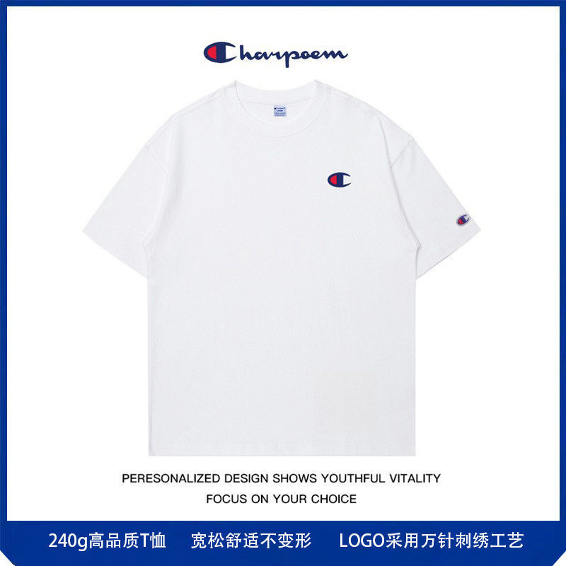 Champion Graffiti 2025 Summer New High-Quality Heavyweight 240g Unisex Embroidered Trendy Brand Short-Sleeve T-Shirt for Men