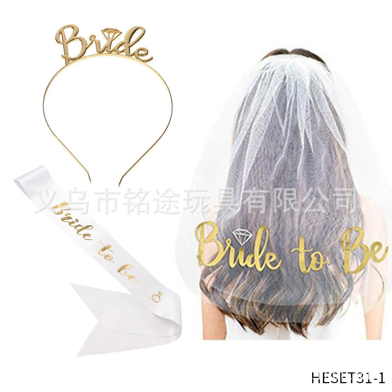 Partido único europeo y americano novia velo novia para ser bronceado correa de hombro etiqueta con traje insignia