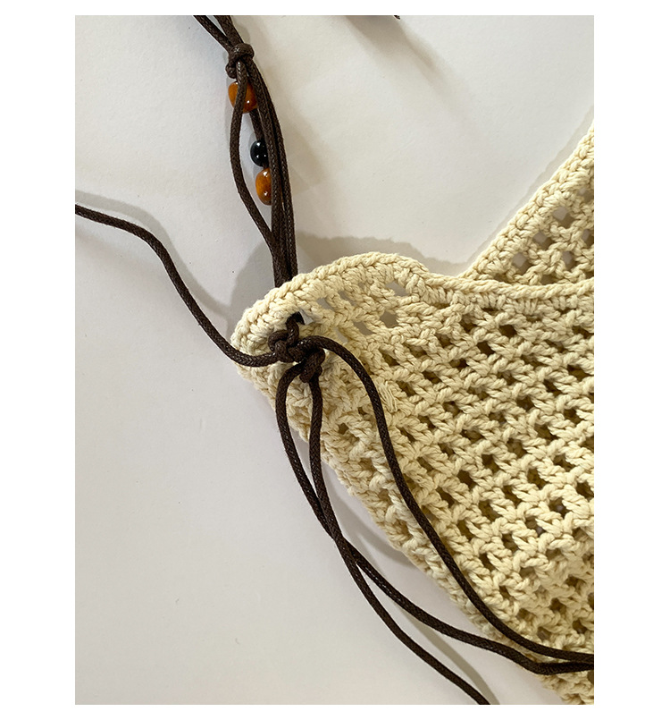 Summer woven beaded single-shoulder bag for women, large capacity, retro and fashionable, hollowed-out casual vacation style underarm crossbody bag Item Picture