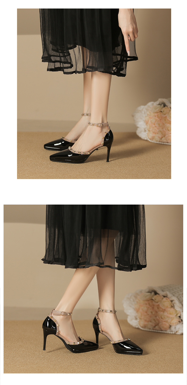 Giày cao gót mũi nhọn đinh tán gót nhọn nữ — Màu nude-10cm chi tiết 7