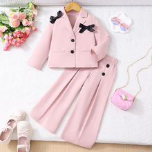 跨境外贸女童4-7岁时髦西装套装女孩主持舞台表演服装西装两件套