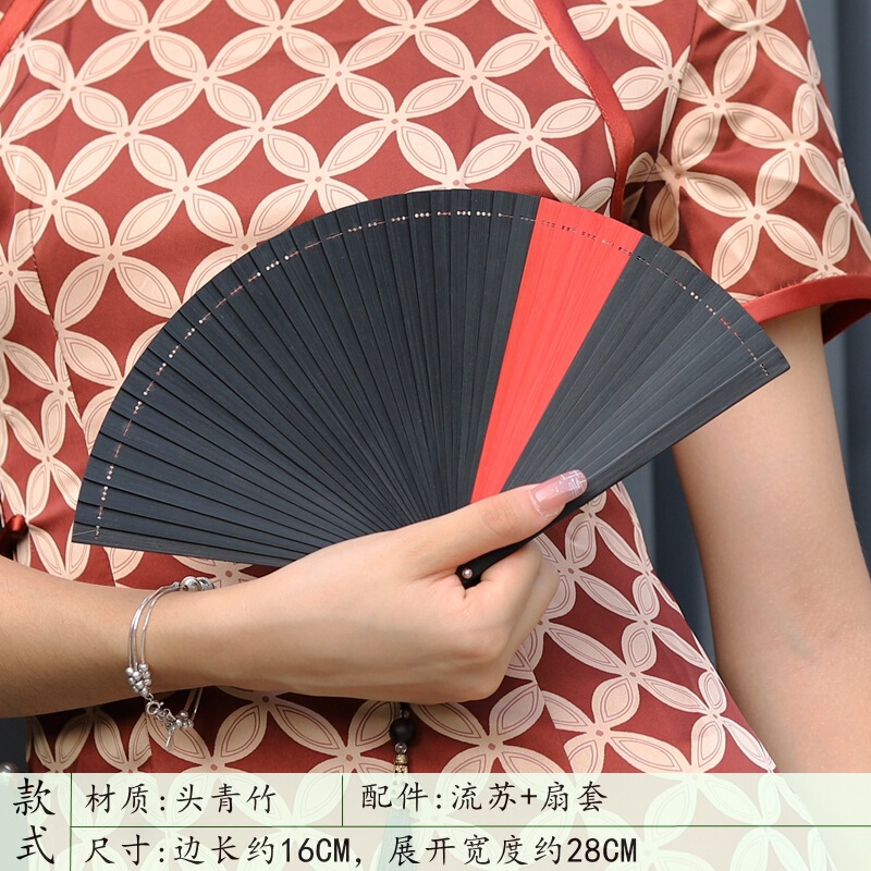 古风扇子纯色果绿色全竹小折扇女式随身夏季折叠复古汉服旗袍舞蹈|undefined