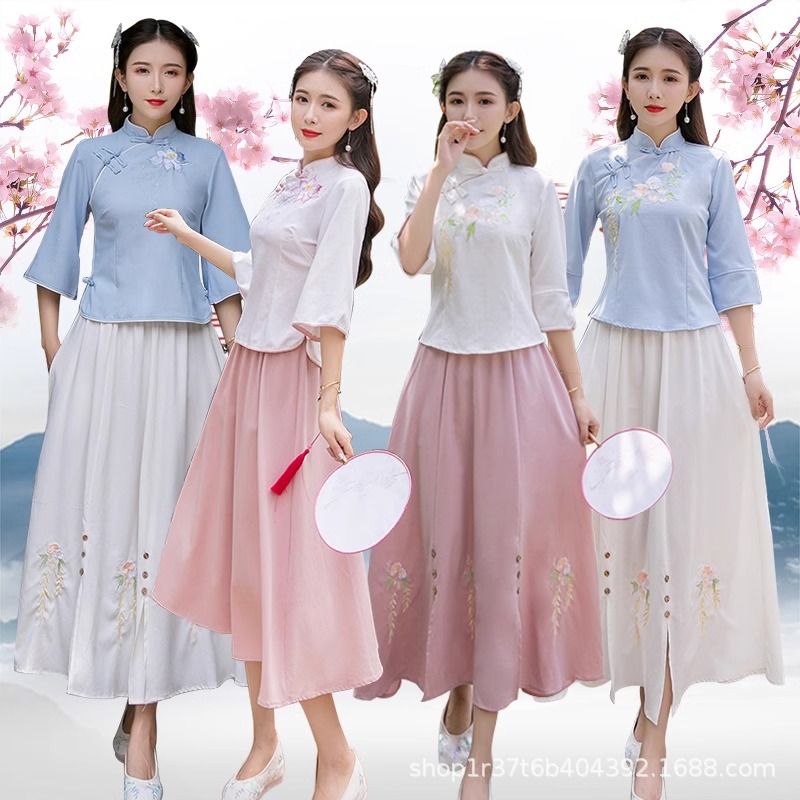 Republic of China Style Women's Clothing Tang Suit Zen Tea Art Spring and Summer Retro Improved Art Student's Clothing Hanfu Women's Chinese Style suit
