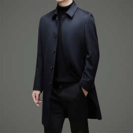 男士高端100山羊绒长款大衣中年商务休闲保暖毛呢风衣外套爸爸装