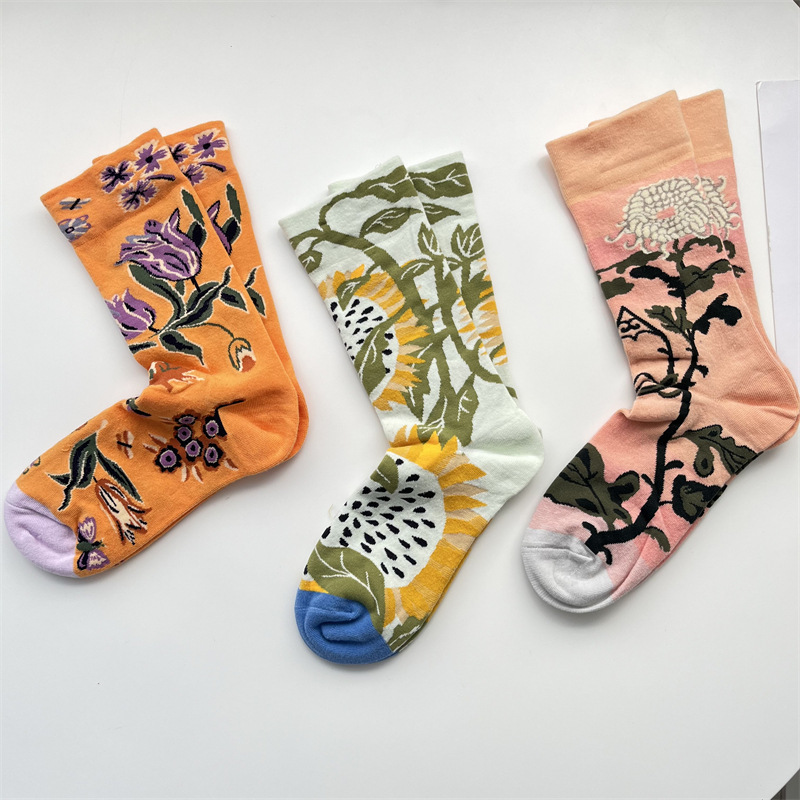 Frau Lässig Blume Baumwolle Crew Socken Ein Paar display picture 4