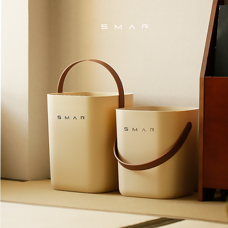 Trash Can for Home Kitchen Living Room Bathroom Bedroom Office Toilet Restroom Study Cream-Colored Trash Can