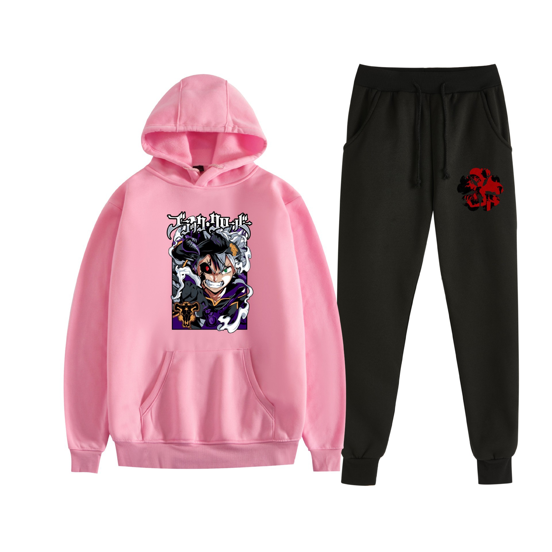 Europa y América otoño e invierno negro trébol de cuatro hojas periférico bidimensional hombres y mujeres deportes de ocio más suéter con capucha de terciopelo traje al por mayor