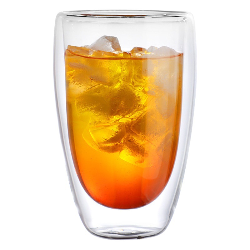 Venta al por mayor creativa de doble capa de vidrio transparente taza de agua hogar aislado de doble capa de vidrio bebida fría leche jugo taza de café