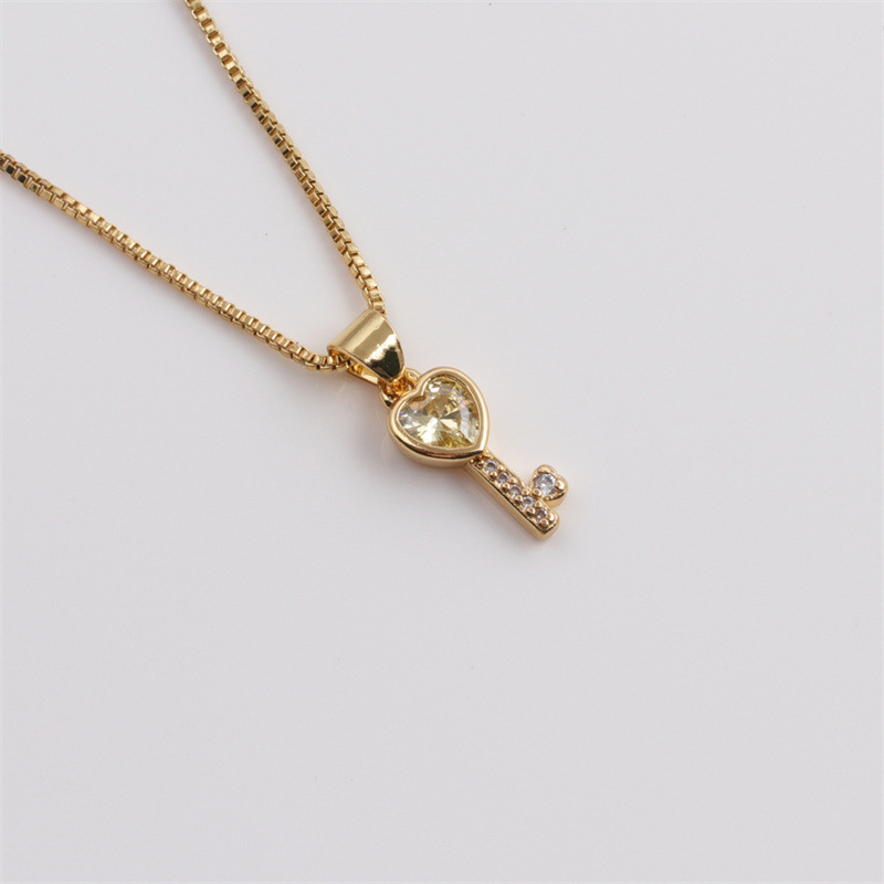 Fashion Multicolor Heart Key Inlaid Zircon Copper Necklace Wholesale Nihaojewelry