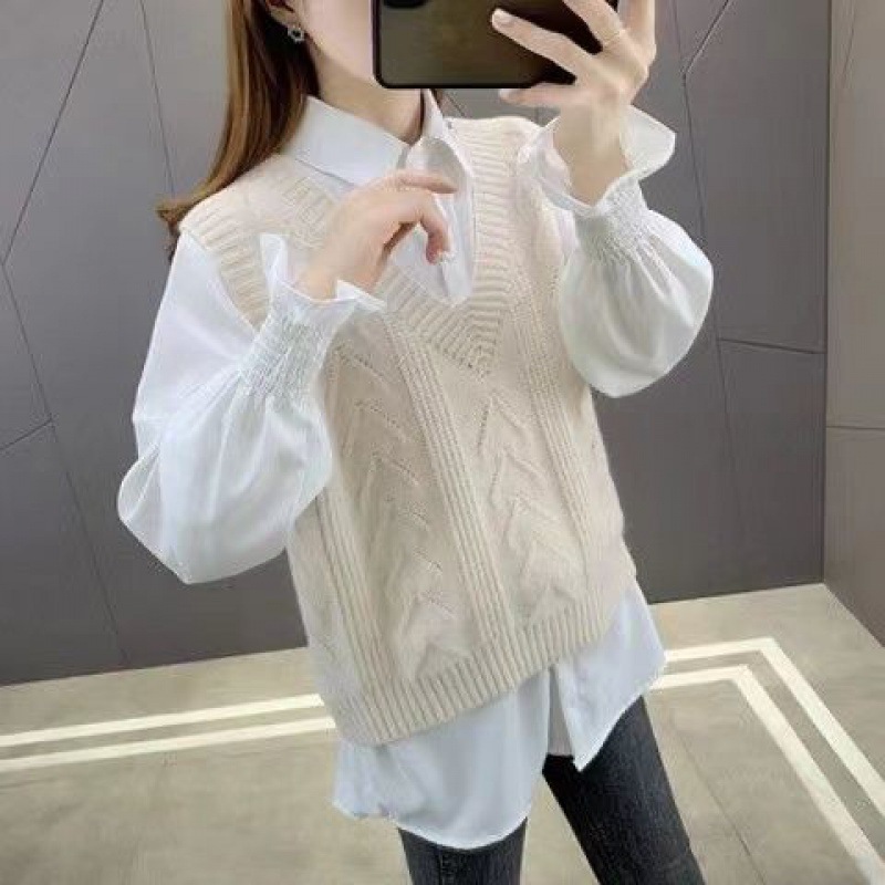 2023 nuevo suéter camisa de mujer chaleco traje de una pieza suéter primavera y otoño estilo occidental suelto todo partido