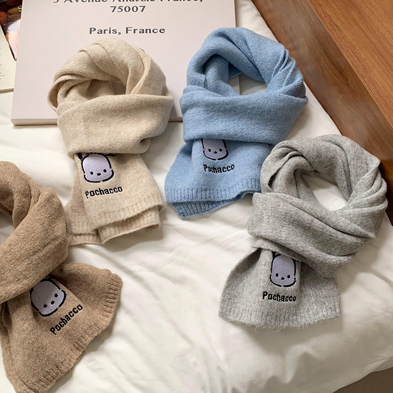 Bufandas de hombro de alta calidad 2025, otoño y invierno, nuevo estilo cálido Sanrio, bufandas de cuello de lana de punto cálido y grueso