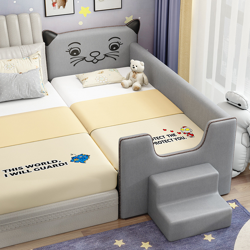 Cama ampliada para niños cama de empalme cama grande cama ampliada para bebés cama de empalme con barandilla de madera maciza cama de lado de la cama única cama cama para niños