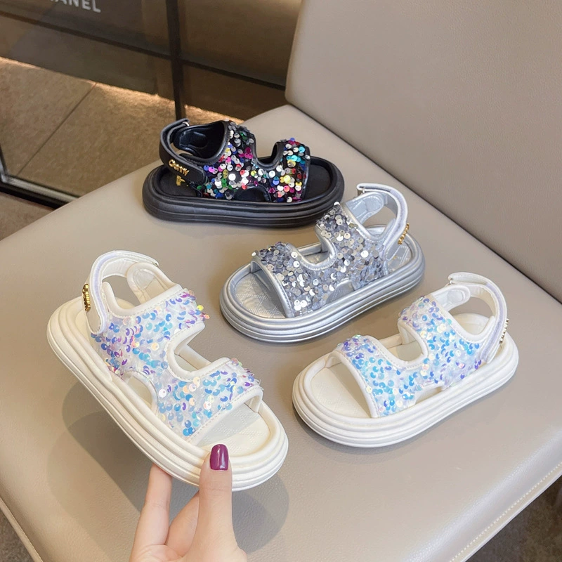 Детские сандалии 2024 Летние новые спортивные сандалии с блестками
