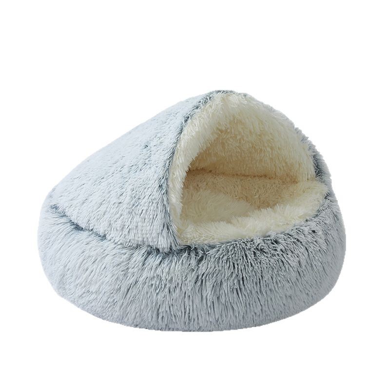 Peluche de concha para gatos de felpa, nido para mascotas, cama para perros cálida en invierno, cama para mascotas, caseta para perros, semi envolvente para mascotas, personalizado al por mayor