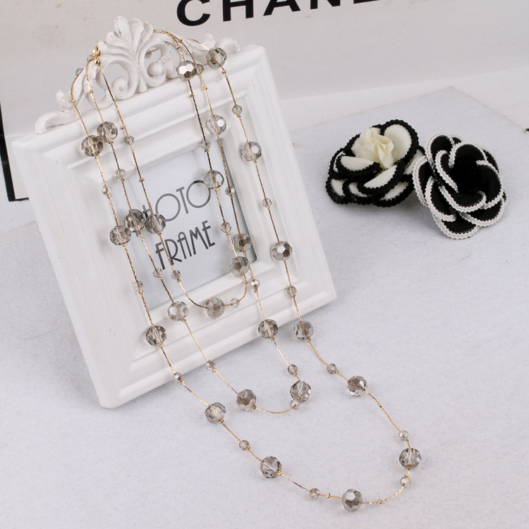 Simple Style Round Artificial Crystal Alloy Beaded Women's Sweater Chain Long Necklace display picture 4