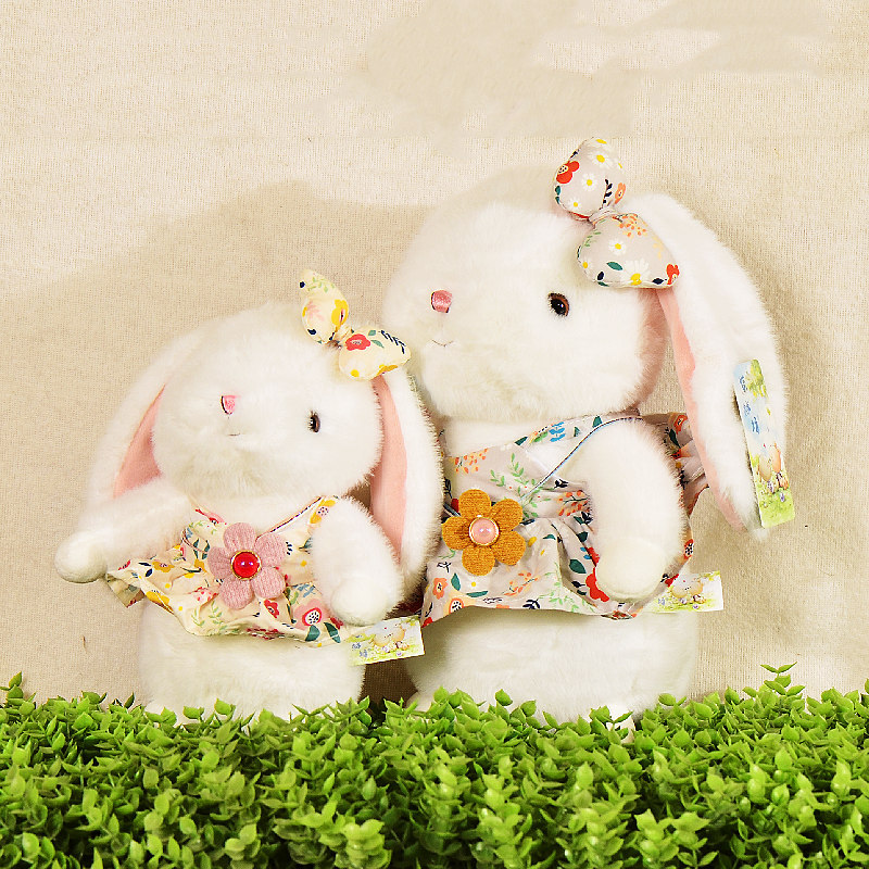 Animales pastorales, conejo blanco, peluche, falda floral, muñeca de conejo, máquina de muñecas, muñeca, regalo de cumpleaños para niña, transfronterizo
