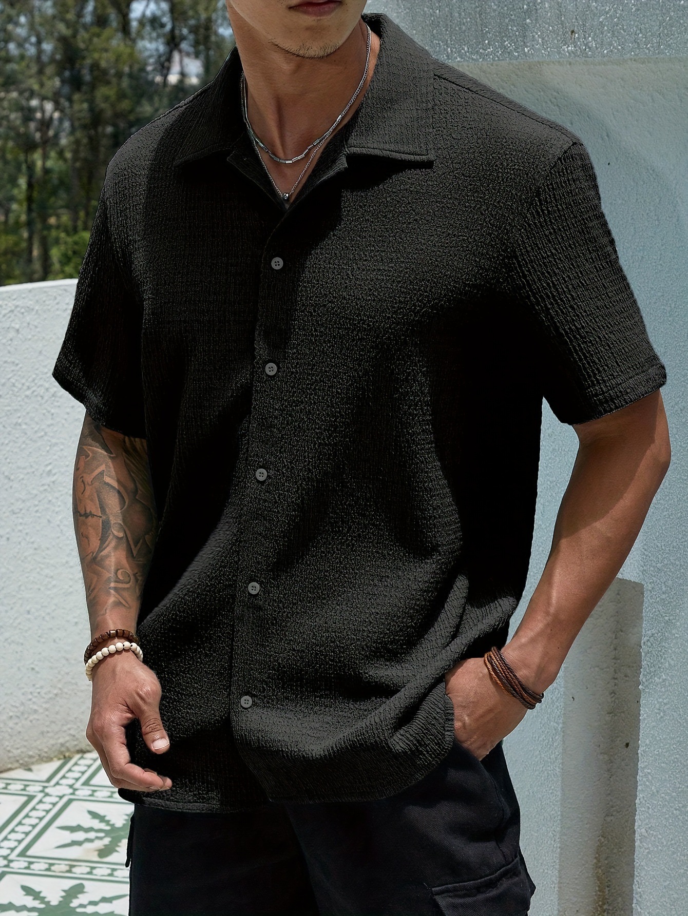 Polyester Fabric Type Wholesale Men's Polyester Simple Style Solid Color Short Sleeve Men's Shirts