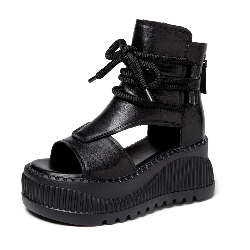 Sandals, summer footwear platform, genuine leather