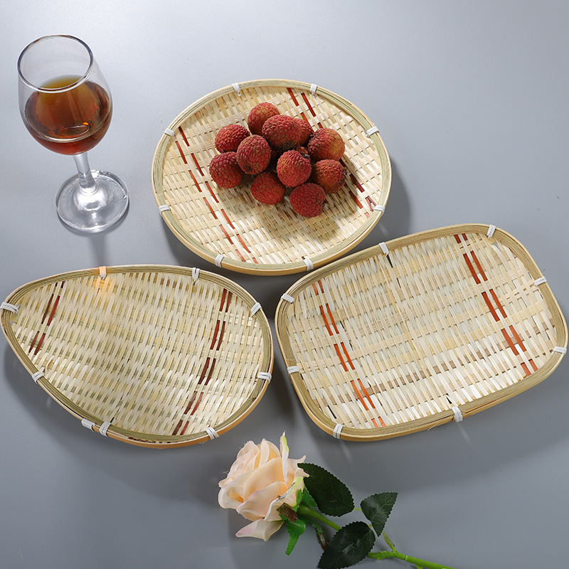 bambú trenzado pastel bandeja cesta refrescos canasta de frutas canasta de bambú estilo antiguo chino canasta de productos de doble capa platos hechos a mano